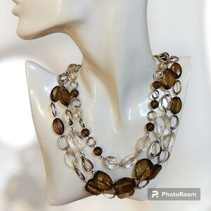 Acrylic Beaded Metal Link Layered Chain Necklace